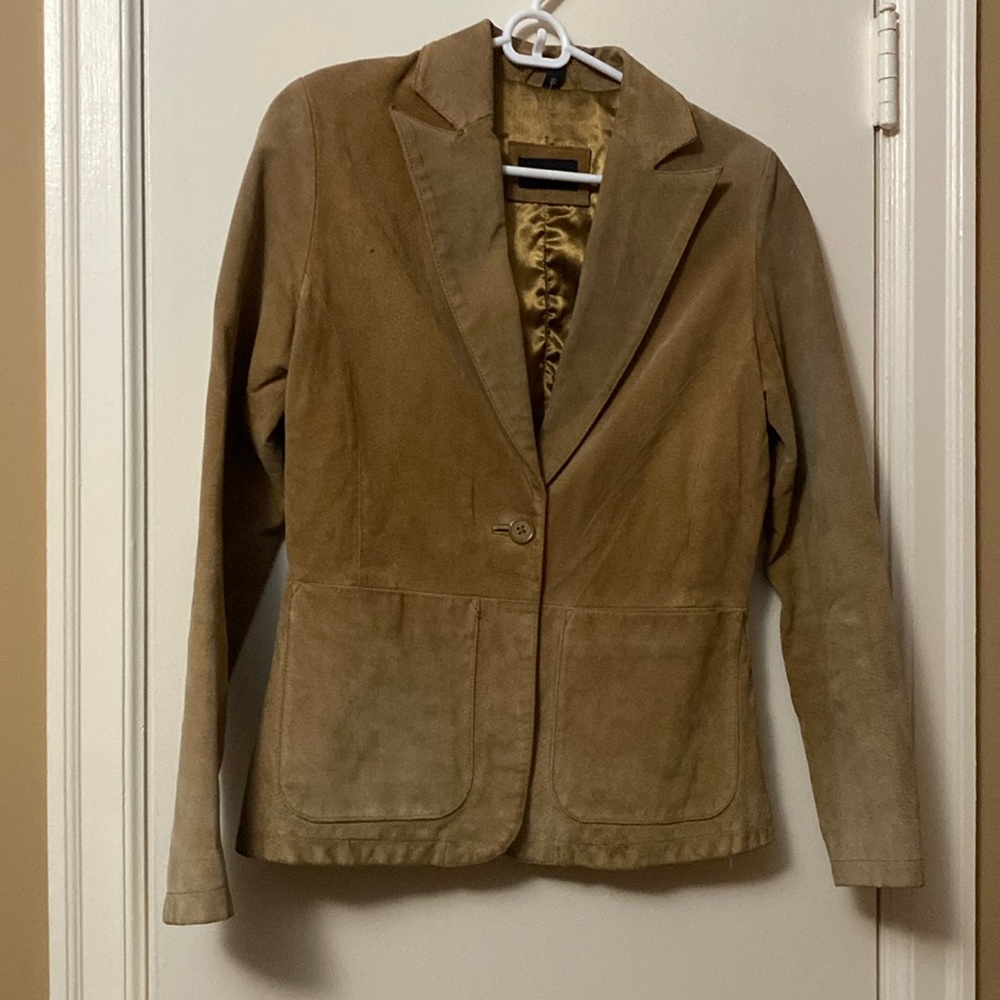 Tan leather blazer jacket bought in Paris size Small‎